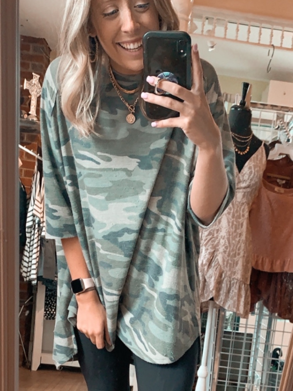 Oversized Green Camo Tunic Top